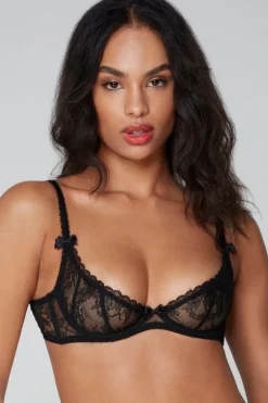 Sheer Lingerie | Cupless & 1/4 Cup Bras>Agent Provocateur Hinda Demi Cup Plunge Bra Black, UK 32D