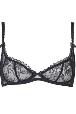 Sheer Lingerie | Cupless & 1/4 Cup Bras>Agent Provocateur Hinda Demi Cup Plunge Bra Black, UK 32D