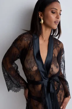 Kimonos & Robes | Sexy Lingerie>Aubade Histoire D’un Soir Lace Kimono Black
