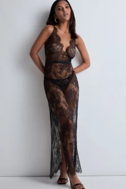 Nighties, Babydolls & Chemises | Sexy Lingerie>Aubade Histoire D’un Soir Long Lace Nightie Black