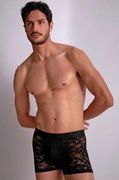 Sexy Lingerie | Luxury French Lingerie>Aubade Homme Men's Lace Boxer Black