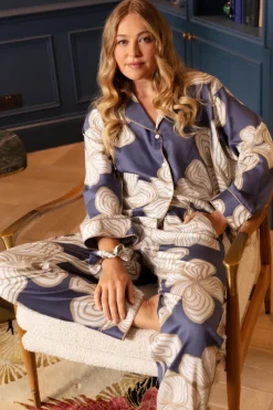Pyjama Sets | 2 Piece Lingerie Sets>Fable u0026 Eve Hyde Park Floral Print Pyjama Set SlateBlue