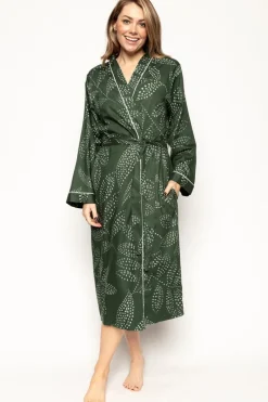 Kimonos & Robes>Cyberjammies Imogen Leaf Print Long Dressing Gown Green