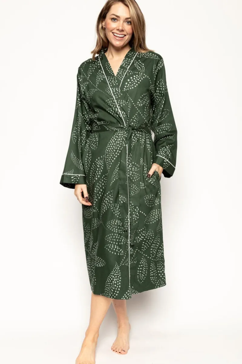 Kimonos & Robes>Cyberjammies Imogen Leaf Print Long Dressing Gown Green