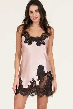 Silk Nightwear | Nighties, Babydolls & Chemises>Clara Rossi Italian Silk Chemise Blush/Black