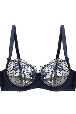Underwired Bras>Dita Von Teese Julies Roses Underwire Bra, Size UK 32DD Navy