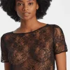 Pyjama Tops | Sexy Lingerie>Aubade Lazy Days Short Sleeve Lace Top Black