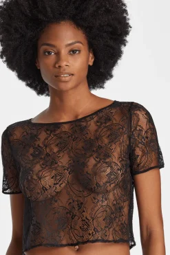 Pyjama Tops | Sexy Lingerie>Aubade Lazy Days Short Sleeve Lace Top Black