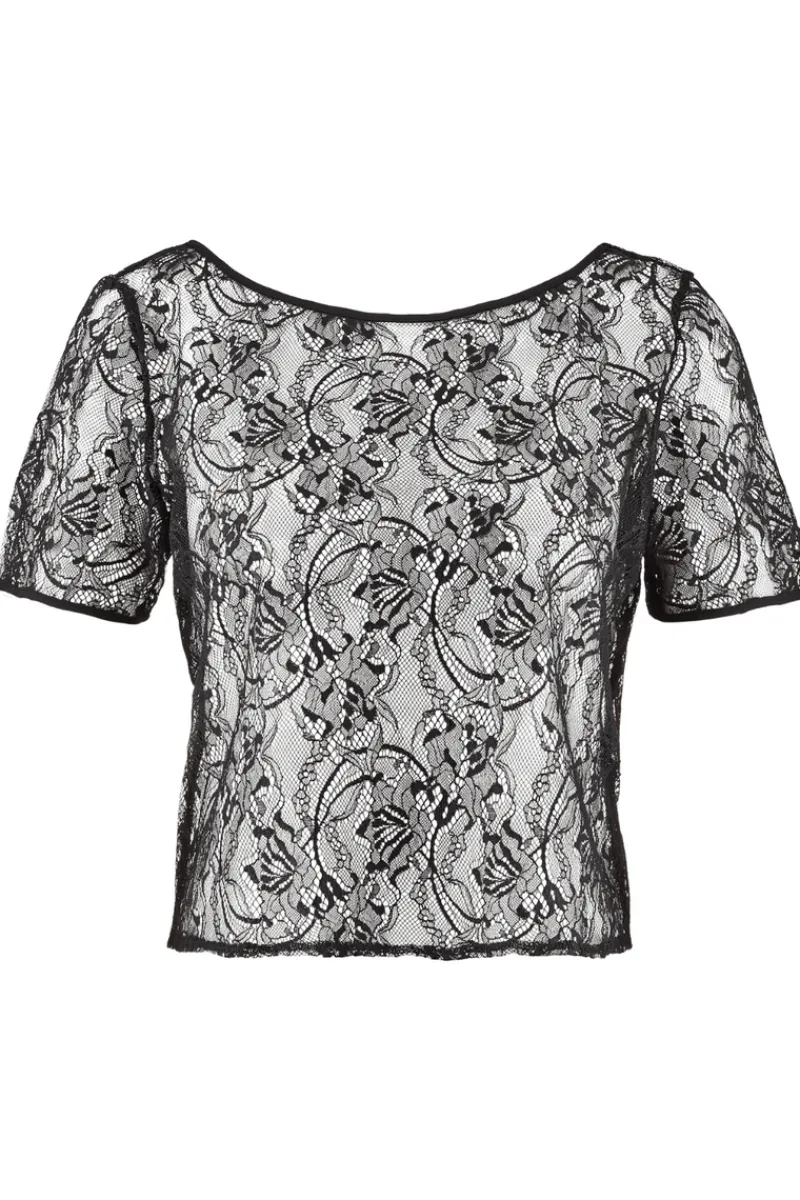 Pyjama Tops | Sexy Lingerie>Aubade Lazy Days Short Sleeve Lace Top Black