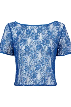 Pyjama Tops | Sexy Lingerie>Aubade Lazy Days Short Sleeve Lace Top in Blue