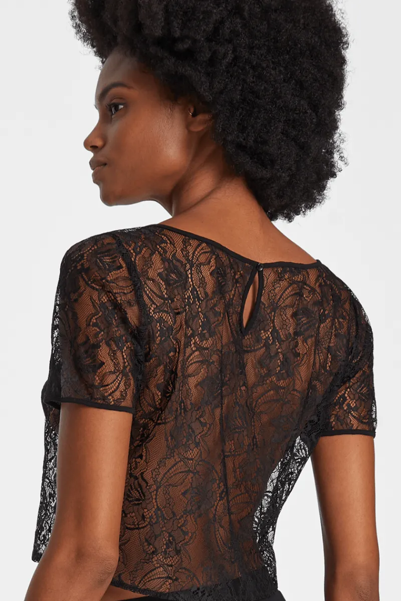 Pyjama Tops | Sexy Lingerie>Aubade Lazy Days Short Sleeve Lace Top Black