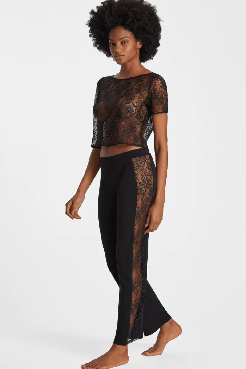 Pyjama Tops | Sexy Lingerie>Aubade Lazy Days Short Sleeve Lace Top Black