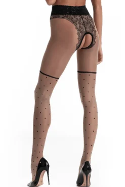 Nude Tights | Black Tights>Amour Lolita Crotchless Tights Beige/Black 30 Denier