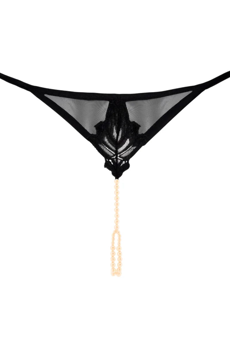 Sexy Lingerie | Pearl Knickers & Thongs>Bracli London G-String, Size L (UK 12) Black