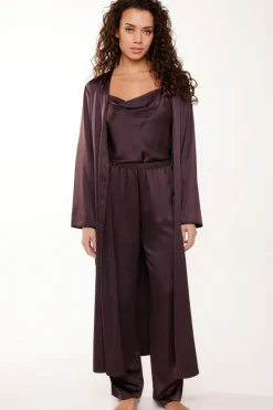 Kimonos & Robes>Lingadore Long Satin Kimono Dark Pepper