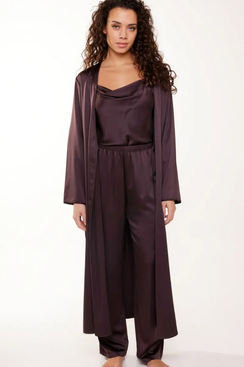 Kimonos & Robes>Lingadore Long Satin Kimono Dark Pepper