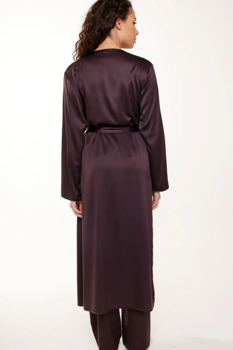 Kimonos & Robes>Lingadore Long Satin Kimono Dark Pepper