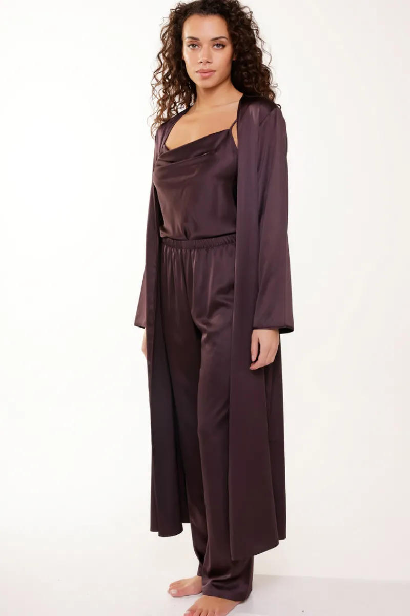 Kimonos & Robes>Lingadore Long Satin Kimono Dark Pepper