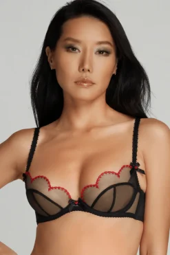 Red Lingerie | Sheer Lingerie>Agent Provocateur Lorna Heart Plunge Underwired Bra Black/Red