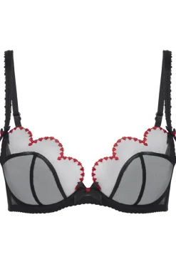 Red Lingerie | Sheer Lingerie>Agent Provocateur Lorna Heart Plunge Underwired Bra Black/Red