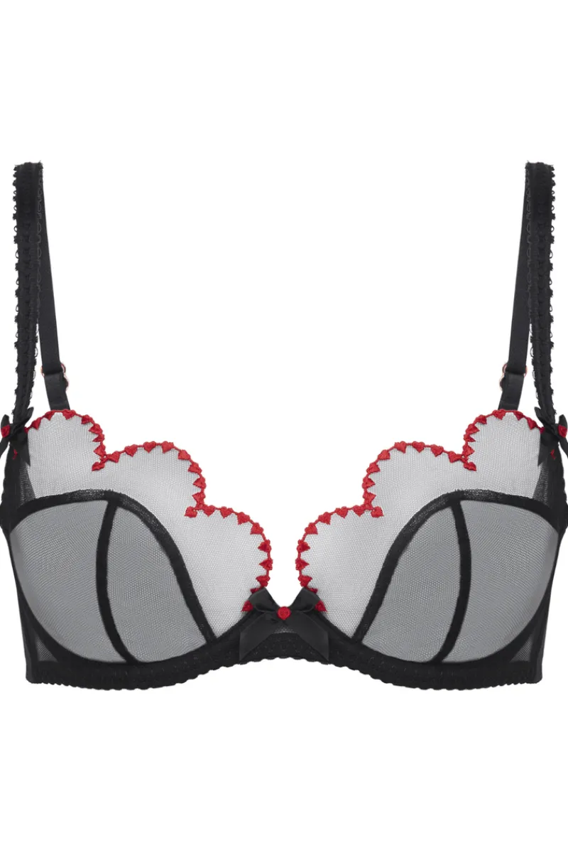 Red Lingerie | Sheer Lingerie>Agent Provocateur Lorna Heart Plunge Underwired Bra Black/Red