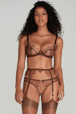 Sheer Lingerie | Suspender Belts>Agent Provocateur Lorna Suspender in Chestnut