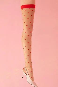 Sheer Stockings | Nude Stockings>FiORE Love Booster Heart Pattern Stockings 15 Denier