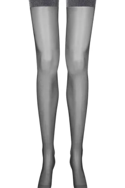 Sheer Stockings | Black Stockings>Maison Close Lurex Garter Stockings 20 Denier Black/Silver
