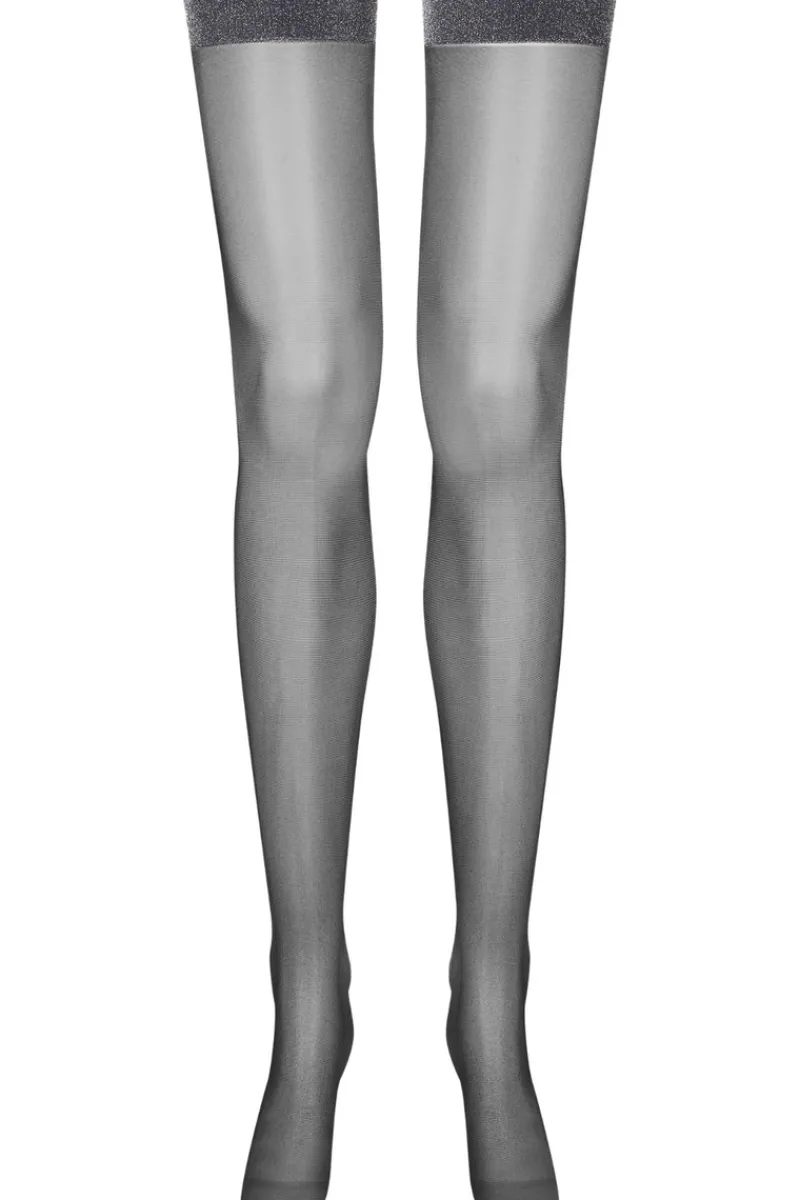 Sheer Stockings | Black Stockings>Maison Close Lurex Garter Stockings 20 Denier Black/Silver