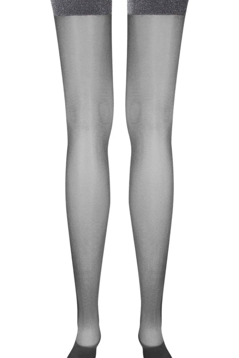 Sheer Stockings | Black Stockings>Maison Close Lurex Garter Stockings 20 Denier Black/Silver
