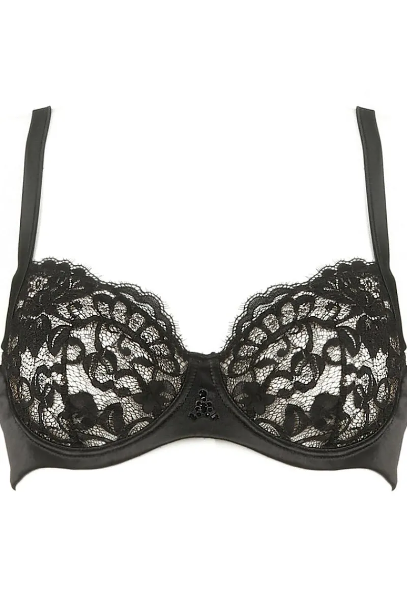 Balconette Bras & Demi Bras | Underwired Bras>Prelude Marlene Underwired Bra with Swarovski Crystals in Black