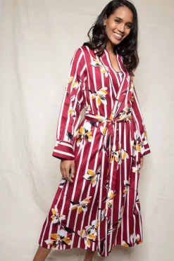 Kimonos & Robes>Fable u0026 Eve Marylebone Long Dressing Gown, Size UK 14 Burgundy