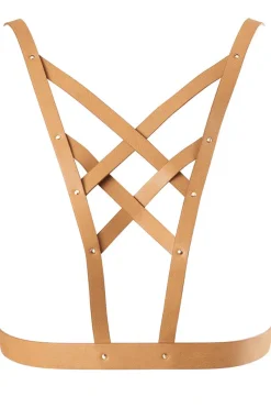 Pleasure | Harnesses>Bijoux Indiscrets Maze Vegan Leather Cross Cleavage Harness Light Brown
