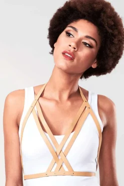 Pleasure | Harnesses>Bijoux Indiscrets Maze Vegan Leather Halter Bra Harness Light Brown