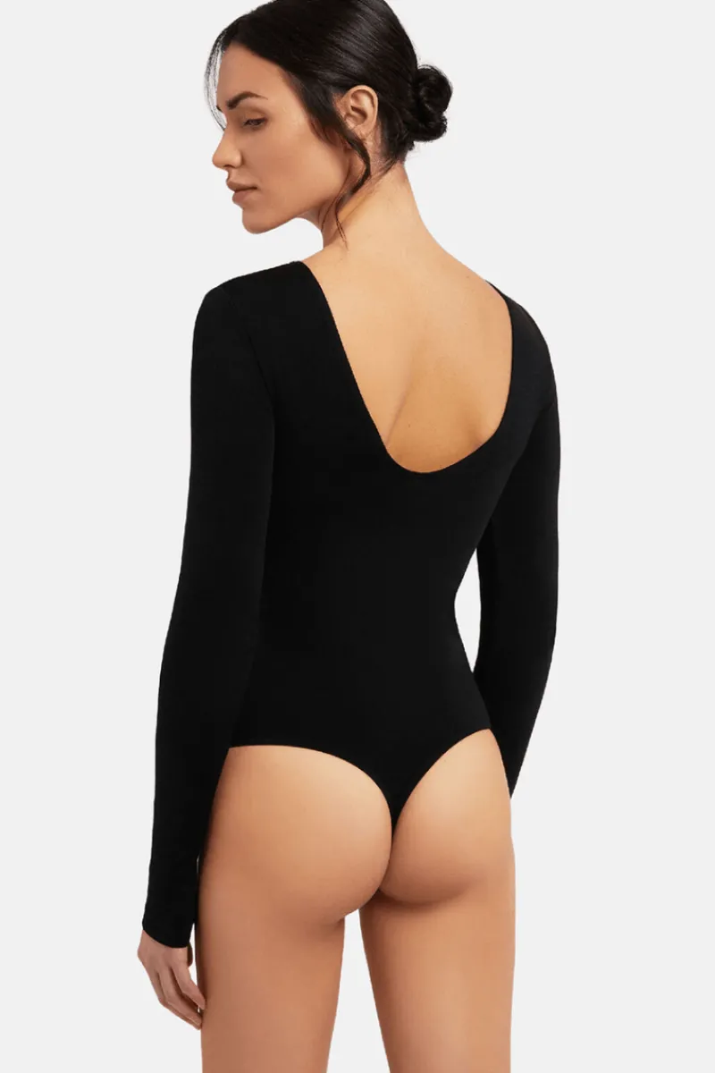 Bodysuits & Playsuits>Wolford Memphis Long Sleeve Thong Body Black