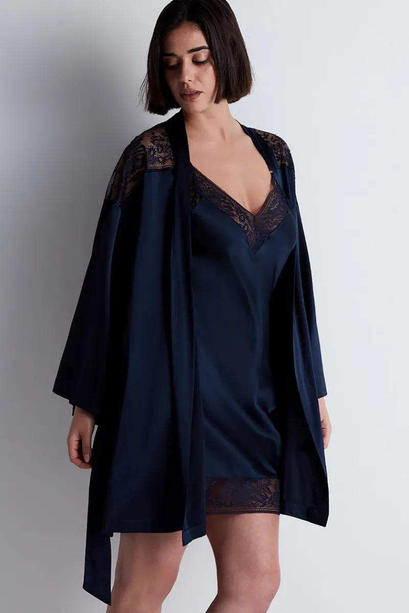Silk Nightwear | Kimonos & Robes>Aubade Midnight Whisper Silk Kimono Evening Blue