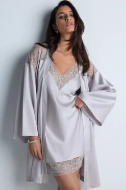 Silk Nightwear | Kimonos & Robes>Aubade Midnight Whisper Silk Kimono in Cosmos Silver