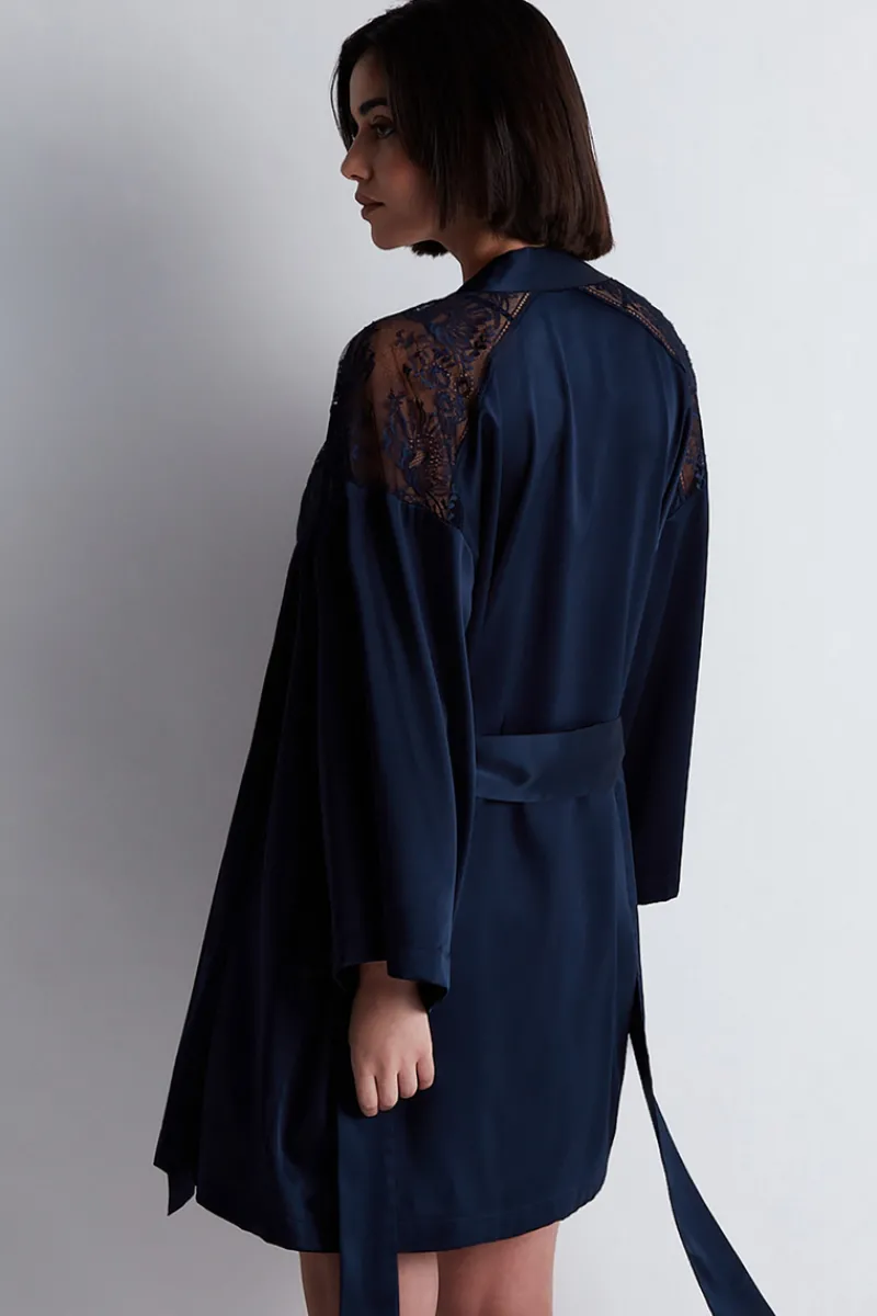 Silk Nightwear | Kimonos & Robes>Aubade Midnight Whisper Silk Kimono Evening Blue