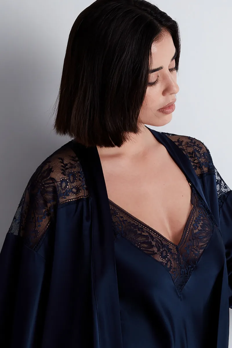 Silk Nightwear | Kimonos & Robes>Aubade Midnight Whisper Silk Kimono Evening Blue