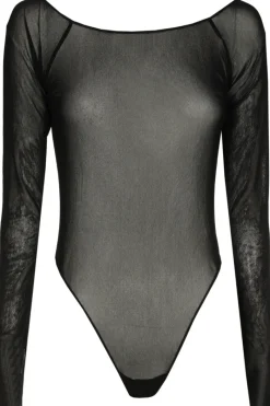 Bodysuits & Playsuits>Sarda Milhon Long Sleeve Sheer Thong Body Black