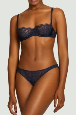 Underwired Bras>Coco de Mer Muse - Beatrice Lace Half Cup Bra Navy