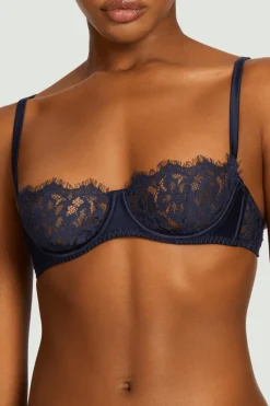 Underwired Bras>Coco de Mer Muse - Beatrice Lace Half Cup Bra Navy