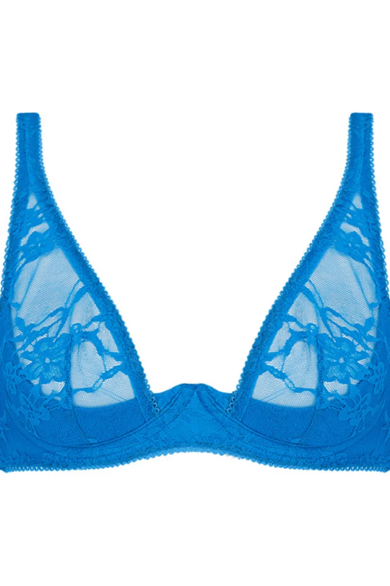 £30 And Under | Triangle Bras>Coco de Mer Muse - Mae High Apex Plunge Bra, Size UK 32D MaeBlue