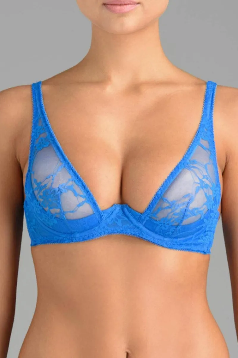 £30 And Under | Triangle Bras>Coco de Mer Muse - Mae High Apex Plunge Bra, Size UK 32D MaeBlue