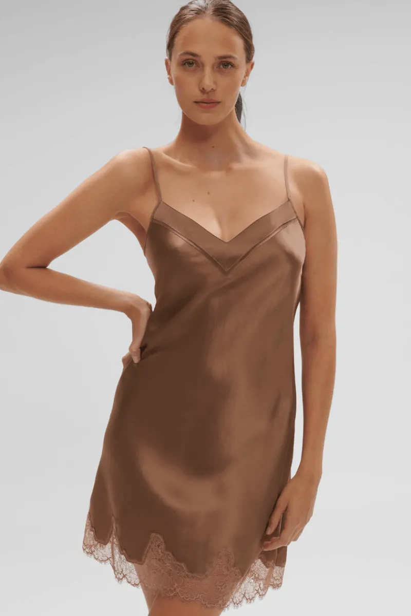 Silk Nightwear | Nighties, Babydolls & Chemises>Simone Pérèle Nocturne Silk Nightdress Macchiato