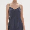 Silk Nightwear | Nighties, Babydolls & Chemises>Simone Pérèle Nocturne Silk Nightdress Cinder Blue, Size 4 (UK 14-16)