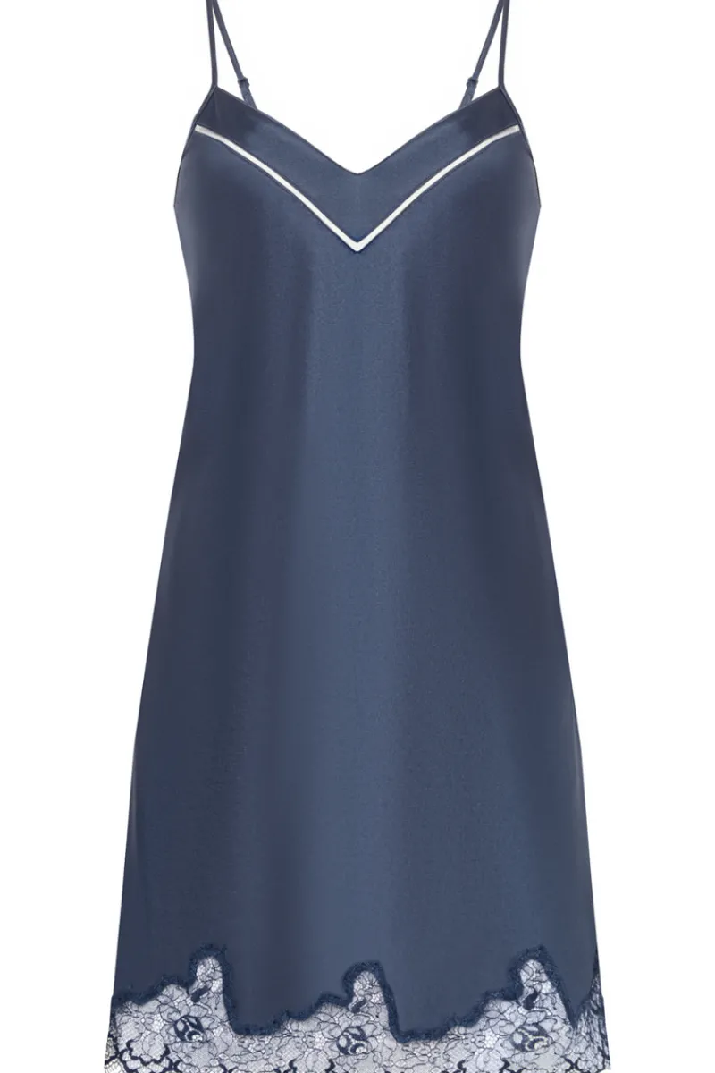 Silk Nightwear | Nighties, Babydolls & Chemises>Simone Pérèle Nocturne Silk Nightdress Cinder Blue, Size 4 (UK 14-16)