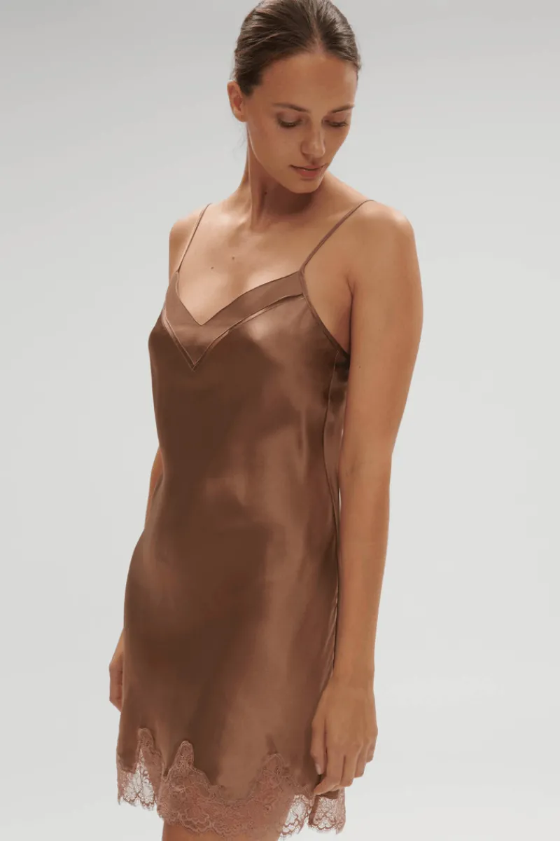 Silk Nightwear | Nighties, Babydolls & Chemises>Simone Pérèle Nocturne Silk Nightdress Macchiato