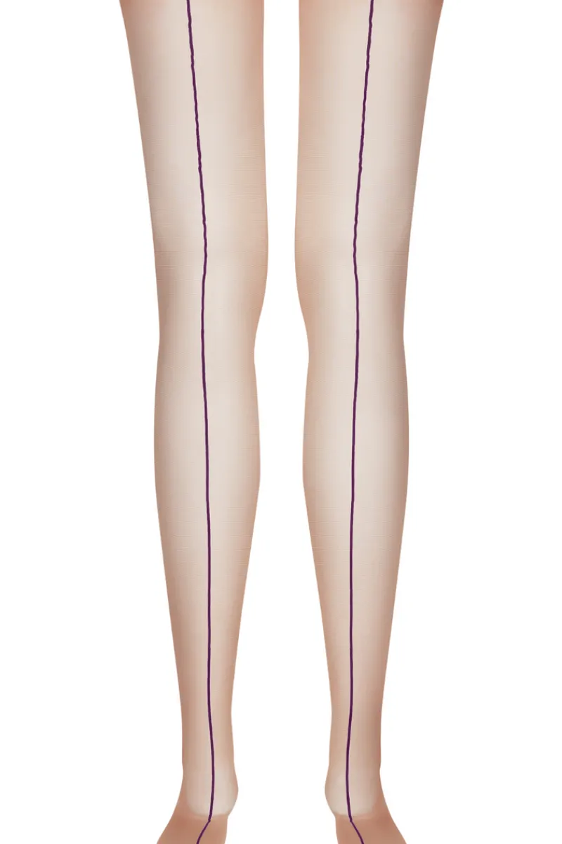 Seamed Stockings | Sheer Stockings>Maison Close Nude Cut & Curled Purple Seam Stockings 20 Denier