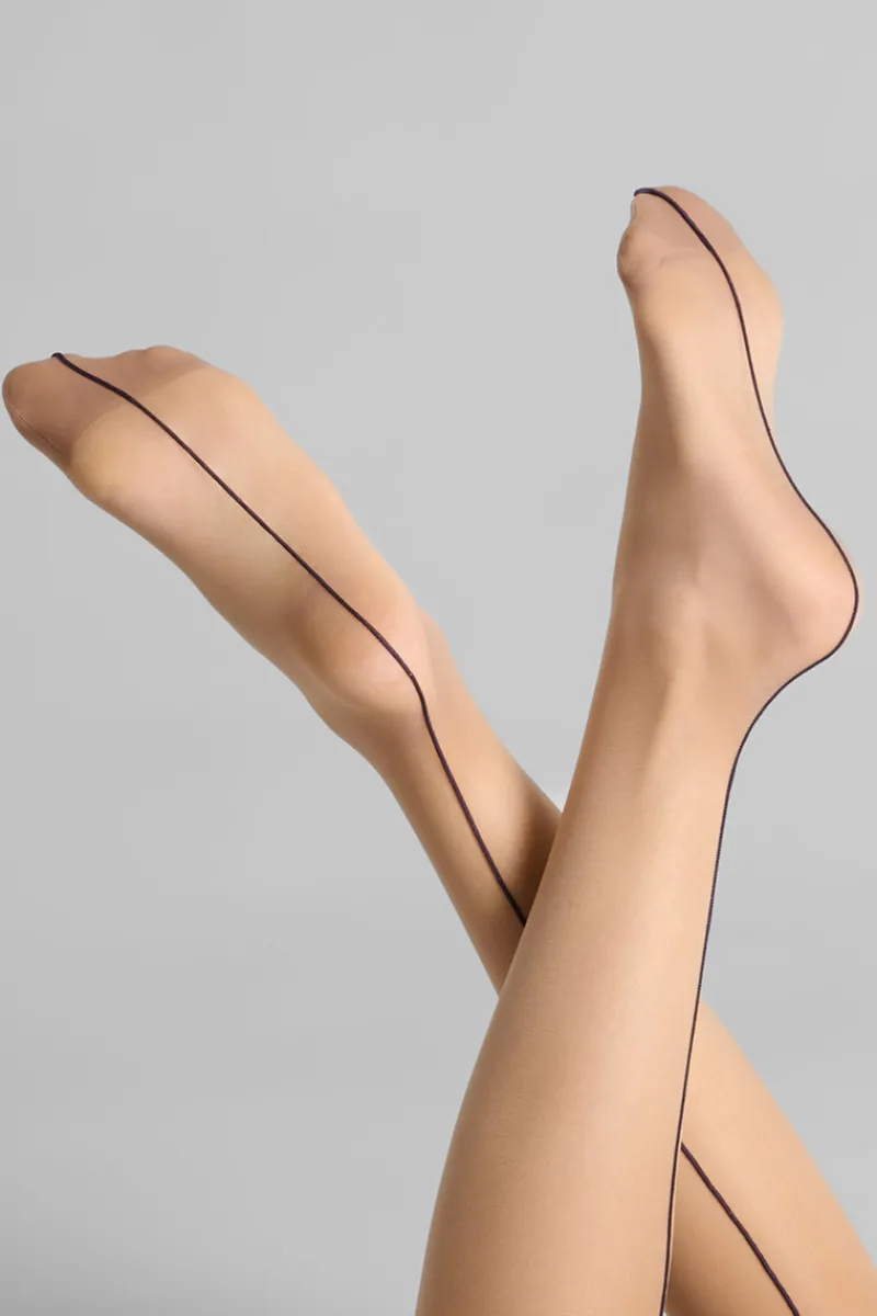 Seamed Stockings | Sheer Stockings>Maison Close Nude Cut & Curled Purple Seam Stockings 20 Denier